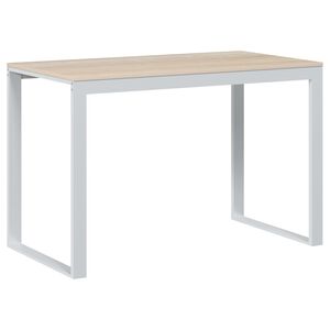 vidaXL Компютърно бюро, бяло и дъб, 110x60x73 см, ПДЧ