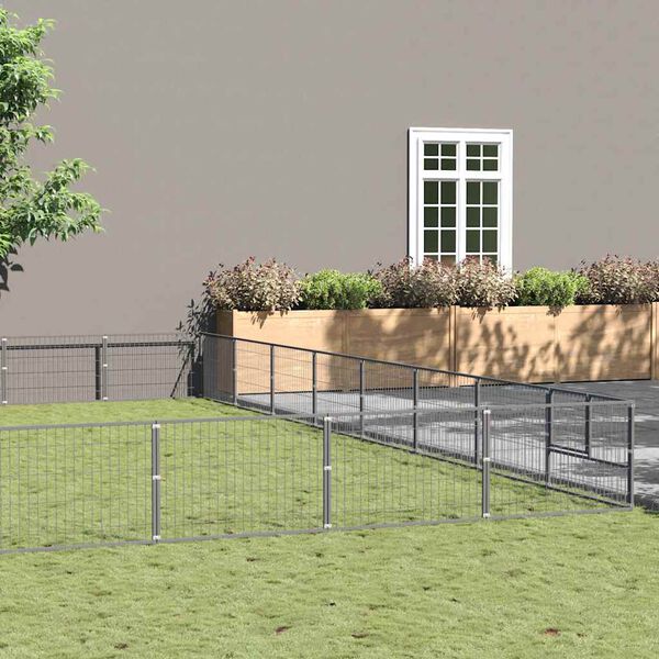 vidaXL Клетка за кучета, сива, 80 м&sup2;, стомана