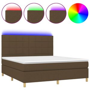 vidaXL Боксспринг легло с матрак и LED, тъмнокафяво, 180x200 см, плат