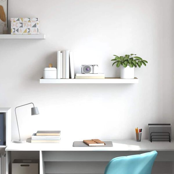 vidaXL Окачен стенен рафт, дъб и бяло, 90x23,5x3,8 см, МДФ