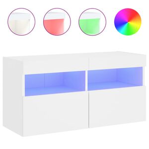 vidaXL Стенен ТВ шкаф с LED осветление, бял, 80x30x40 см