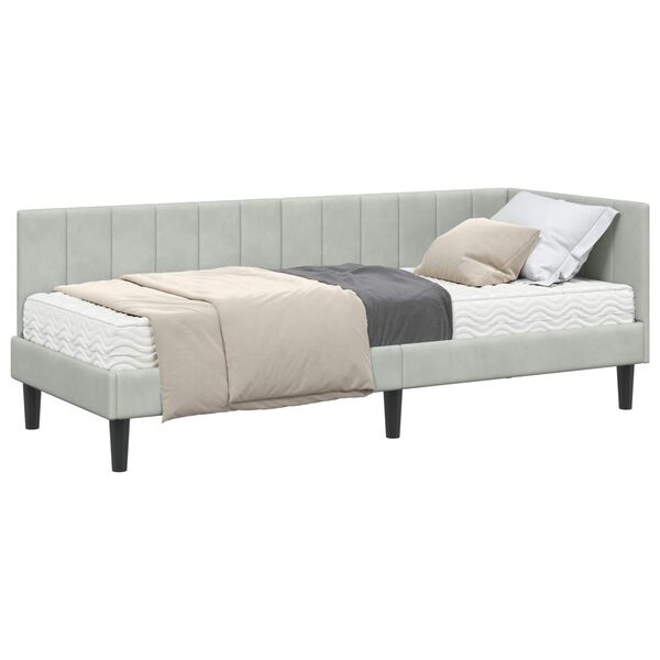 vidaXL Ъглова рамка за легло с матрак с матрак 2 pcs Светлосиво Кадифе