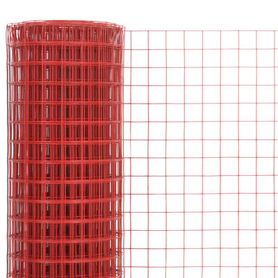 vidaXL Кокошкарска мрежа, стомана с PVC покритие, 10x0,5 м, червена