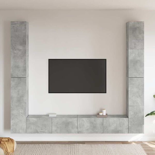 vidaXL Комплект ТВ шкафове от 6 части, бетонно сив, инженерно дърво