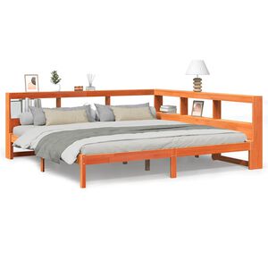vidaXL Легло с етажерка за книги, без матрак, 200x200 см, бор масив