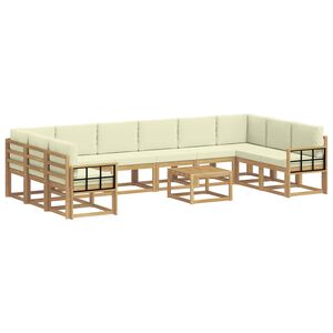 vidaXL Комплект дивани за открито с възглавница 11 pcs Бяло и кремаво