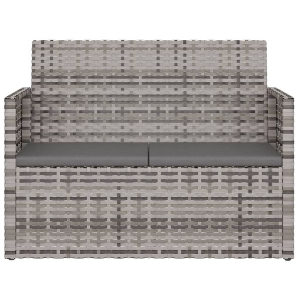 vidaXL Градинска пейка с възглавници, сива, 105 см, полиратан