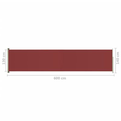 vidaXL Прибираща се дворна странична тента, 140x600 см, червена