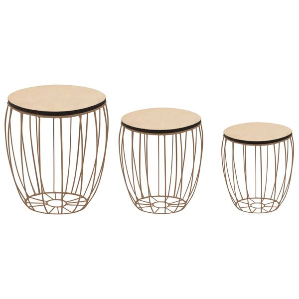 vidaXL Маси за кафе, 3 бр, шперплат топола, желязо