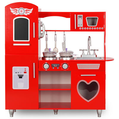 vidaXL Детска кухня за игра, МДФ, 84x31x89 см, червена