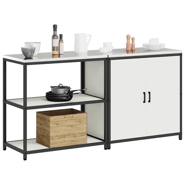 vidaXL Комплект за кухненско съхранение с рафт с врата 2 pcs Бяло