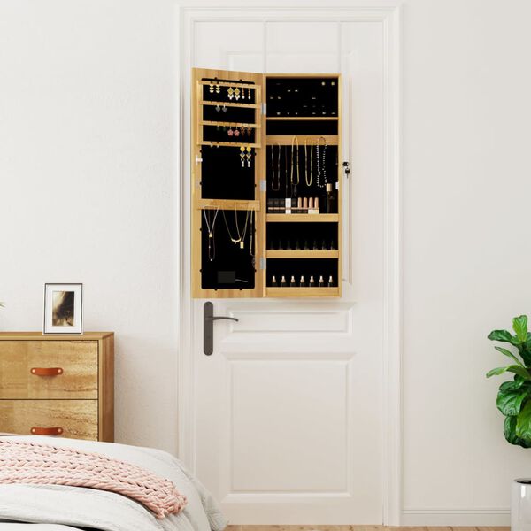 vidaXL Огледален шкаф за бижута с LED осветление, стенен монтаж