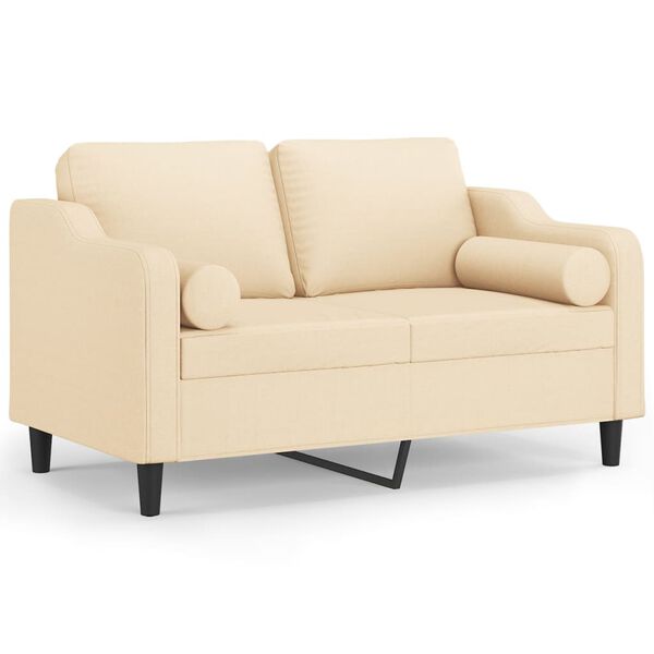 vidaXL 2-местен диван с възглавници, кремав, 120 см, текстил