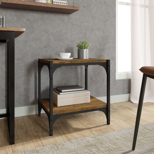 vidaXL ТB шкаф, опушен дъб, 40x33x41 см, инженерно дърво и стомана