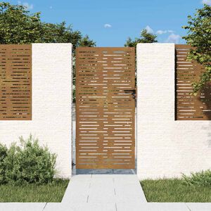vidaXL Градинска порта 85x200 см, кортенова стомана, квадратен дизайн