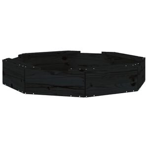 vidaXL Пясъчник със седалки, черен, осмоъгълен, масивна дървесина бор