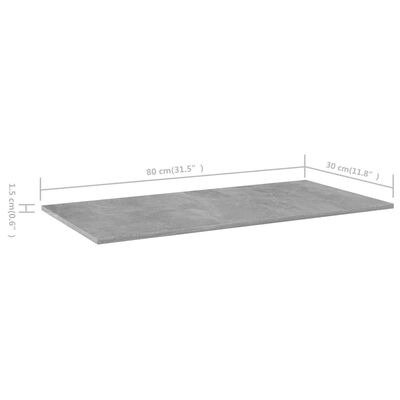 vidaXL Рафтове за етажерка, 8 бр, бетонно сиви, 80x30x1,5 см, ПДЧ
