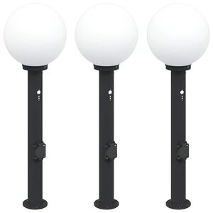 vidaXL Осветителни стълбове с датчик и контакт, 3 бр., 80 см, черни, IP44