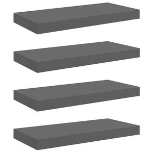 vidaXL Окачени стенни рафтове, 4 бр, сив гланц, 50x23x3,8 см, МДФ