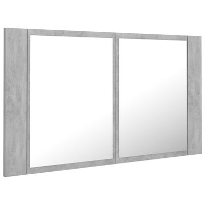 vidaXL LED шкаф с огледало за баня, бетонно сив, 80x12x45 см, акрил