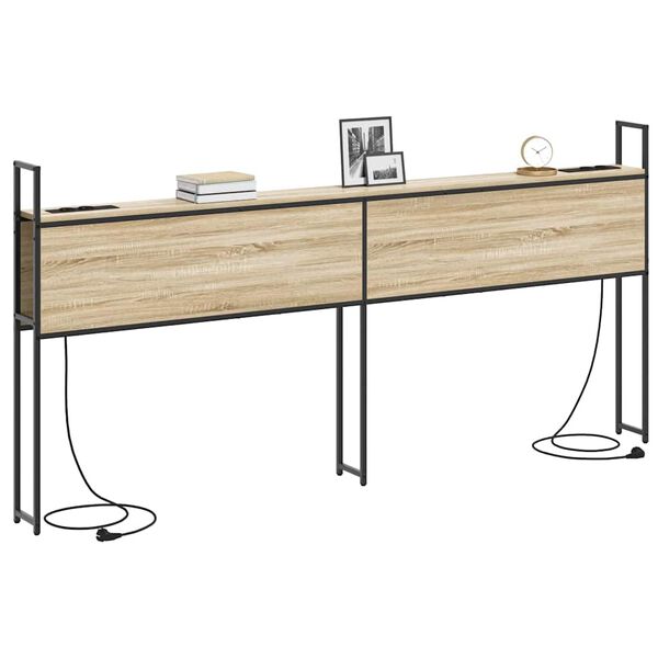 vidaXL Табла за легло за съхранение с зарядна станция дъб сонома