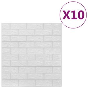 vidaXL 3D тапети Тухли, самозалепващи се, 10 бр, бели