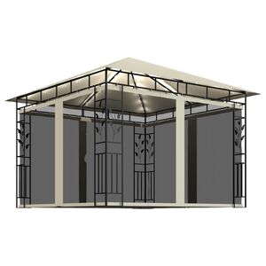 vidaXL Шатра с комарник и LED стринг, 3x3x2,73 м, 180 г/м&sup2;, кремава