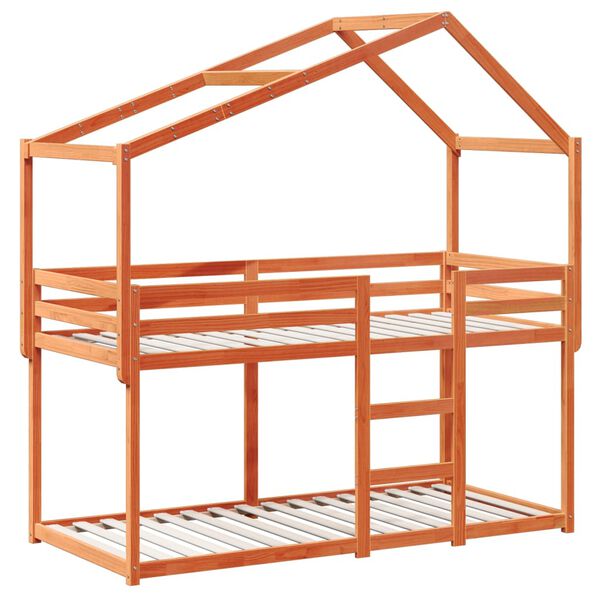 vidaXL Двуетажно легло с покрив, восъчнокафяв, 90x200 см, бор масив