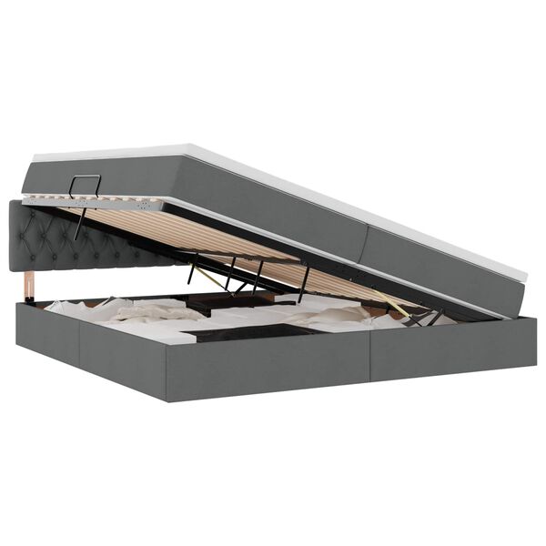 vidaXL Легло с място за съхранение и LED с LED Тъмен сив 200 x 200 cm