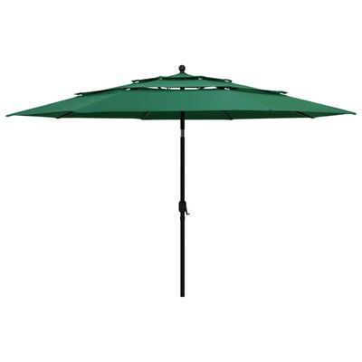 vidaXL Градински чадър на 3 нива с алуминиев прът, зелен, 3,5 м