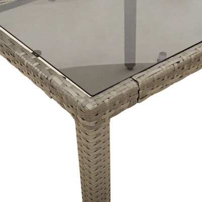 vidaXL Градинска маса със стъклен плот сива 90x90x75 см полиратан