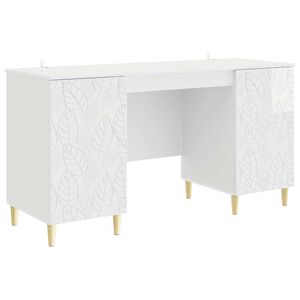vidaXL Бюро Бял гланц 142,5 x 50 x 75 см Инженерна дървесина
