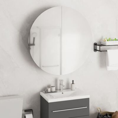 vidaXL Шкаф за баня с кръгло огледало и LED, бял, 54x54x17,5 см