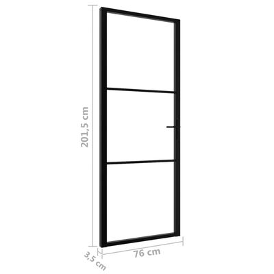 vidaXL Интериорна врата, ESG стъкло и алуминий, 76x201,5 см, черна