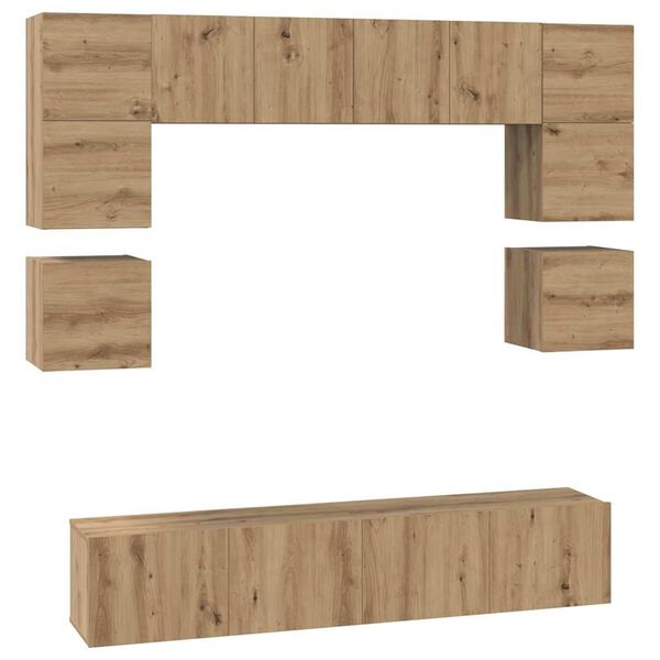 vidaXL Комплект ТВ шкаф Монтиране на стена 8 pcs Дъб Инженерно дърво