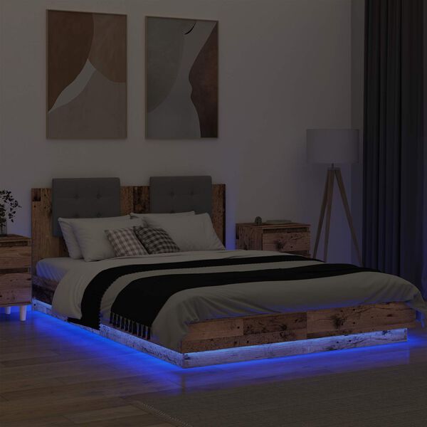 vidaXL Леглова рамка с табла Старо дърво 160 x 200 cm Инженерно дърво