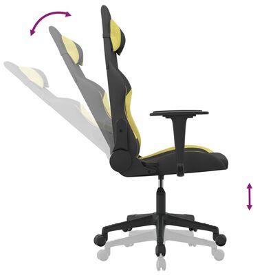 vidaXL Масажен геймърски стол, черно и светлозелено, плат