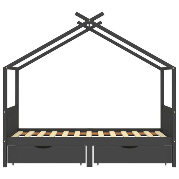 vidaXL Рамка за детско легло чекмеджета тъмносива бор масив 90х200 см