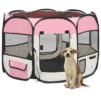 vidaXL Сгъваема кучешка кошара с чанта за носене розова 90x90x58 см