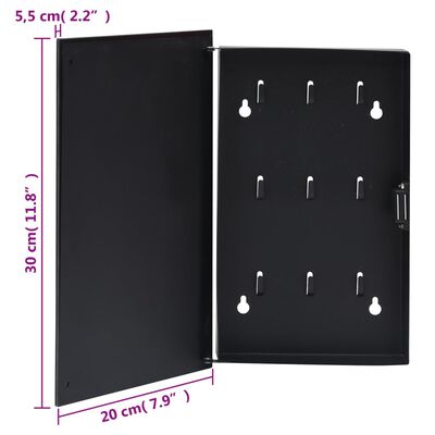 vidaXL Кутия за ключове с магнитна дъска, черна, 30x20x5,5 см