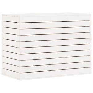 vidaXL Кош за пране, бял, 88,5x44x66 см, борово дърво масив