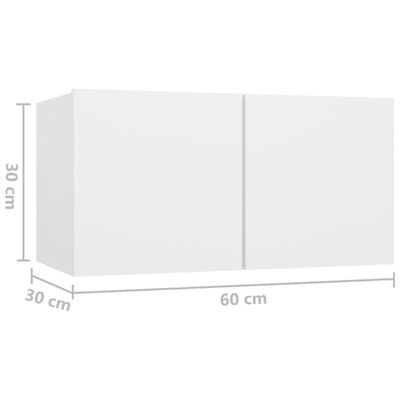 vidaXL Окачени TВ шкафове, 3 бр, бели, 60x30x30 см