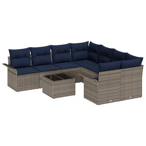 vidaXL Градински Софа Комплект 9 pcs Сив и тъмносин полиратан