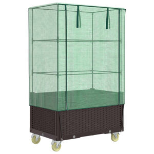vidaXL Повдигнато легло с капак и колела, ратанова визия, 80x50x182 см