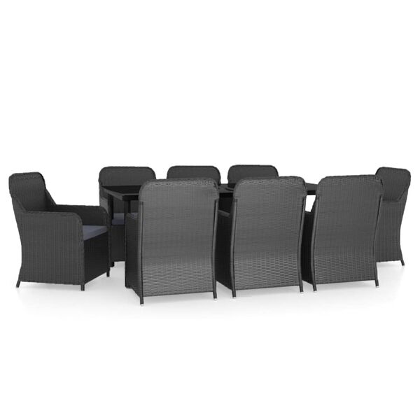 vidaXL Градински трапезен комплект възглавници 9 части черен