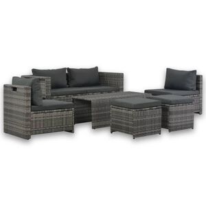 vidaXL Градински комплект с възглавници, 6 части, сив полиратан