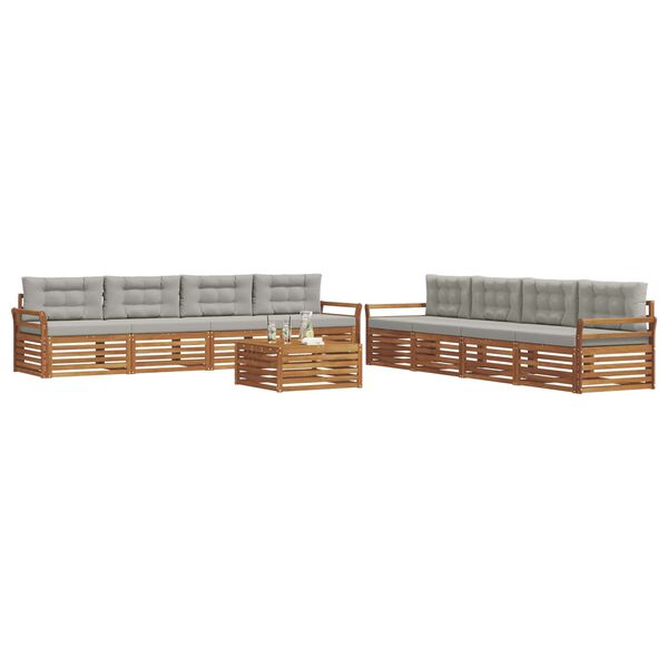 vidaXL Комплект дивани за открито 9 pcs Естествено и светло сиво