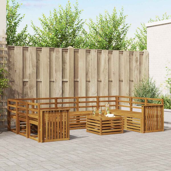 vidaXL Комплекти дивани 10 pcs Естествен Солидно акациево дърво