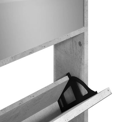 vidaXL Шкаф за обувки с огледало, 4 нива, бетонно сив, 63x17x134 см