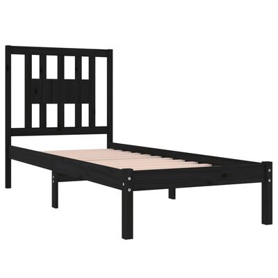 vidaXL Рамка за легло, черна, дърво масив, 90x190 см, Single